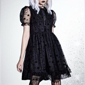 Gothic Fairy Whimsical Mesh Velvet Star Collar Dress 💫